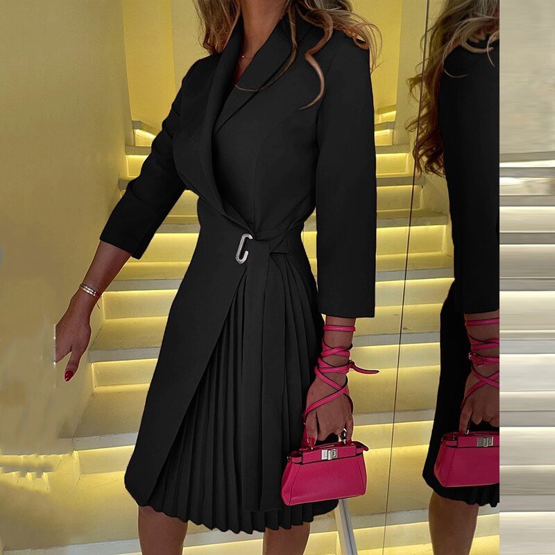 Valenzora | Elegant blazer dress with collar and belt for women