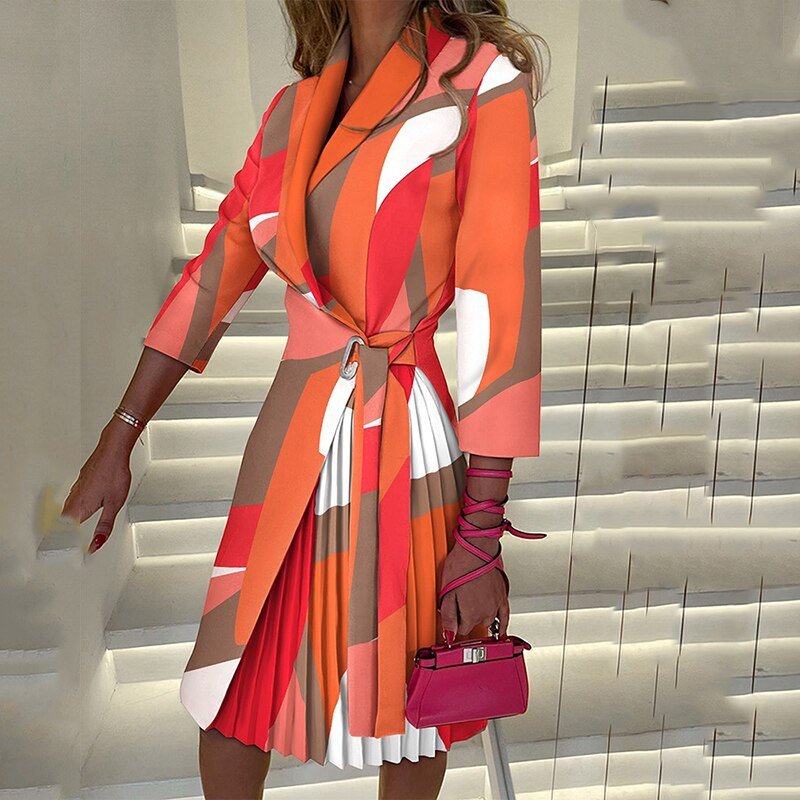 Valenzora | Elegant blazer dress with collar and belt for women