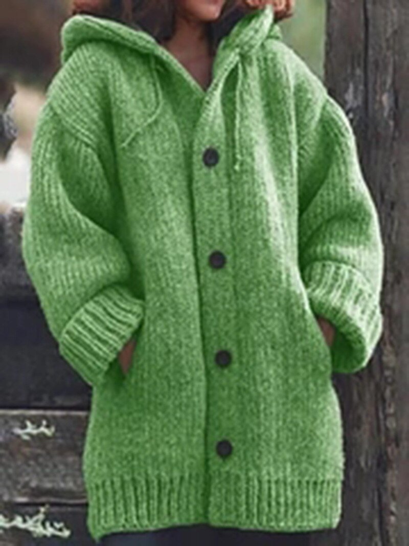 Valenzora Hutkragen Schlichte, locker sitzende Strickjacke mit langen Ärmeln
