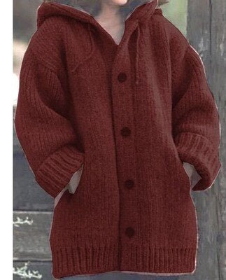 Valenzora Hutkragen Schlichte, locker sitzende Strickjacke mit langen Ärmeln