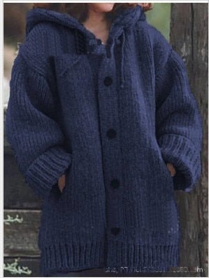 Valenzora Hutkragen Schlichte, locker sitzende Strickjacke mit langen Ärmeln