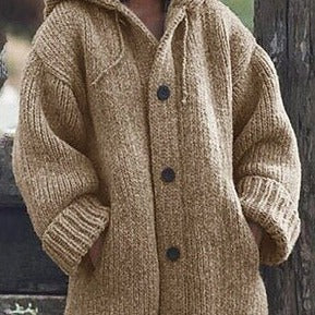 Valenzora Hutkragen Schlichte, locker sitzende Strickjacke mit langen Ärmeln