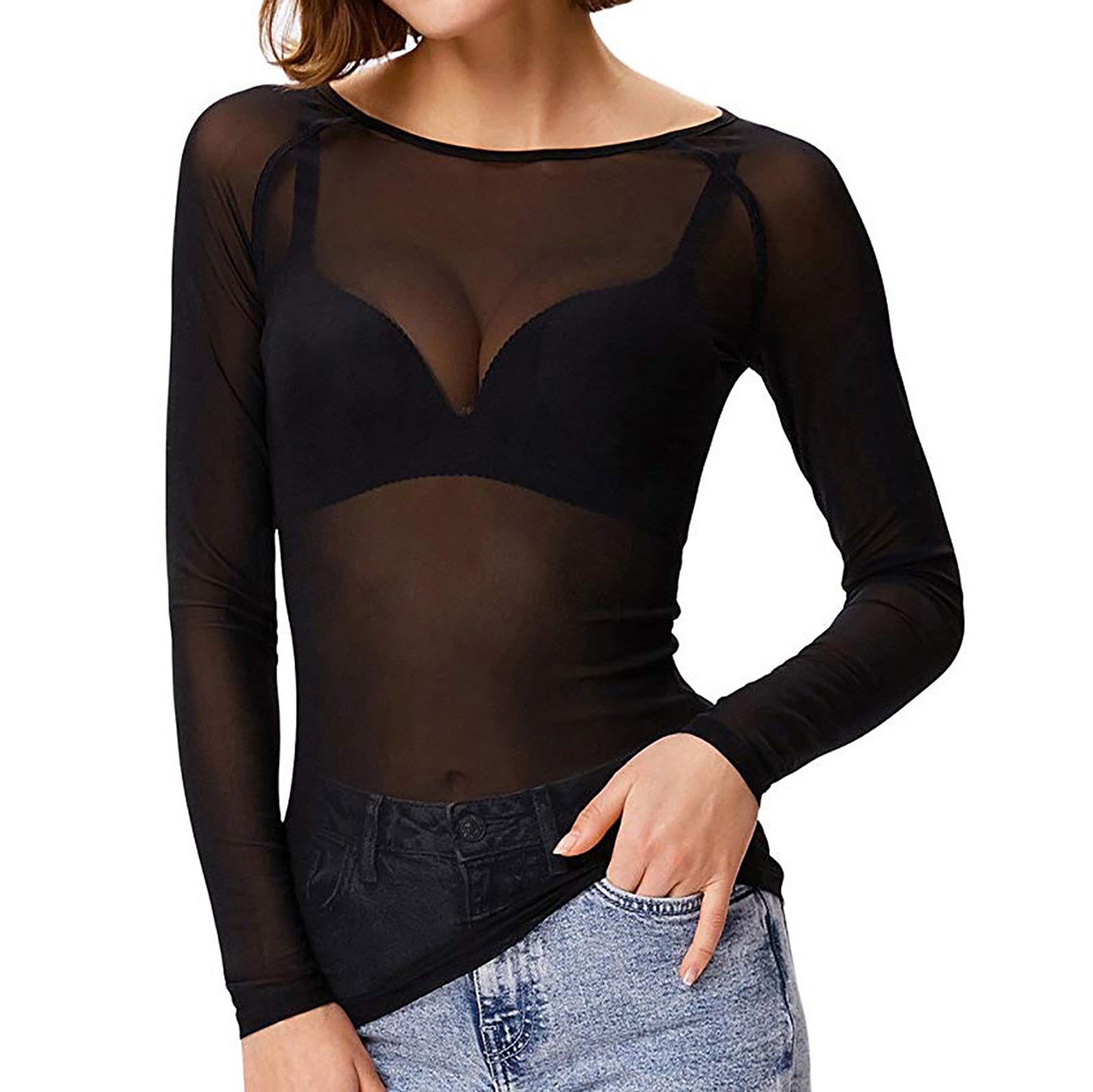 Valenzora | Transparent mesh long-sleeved top for women