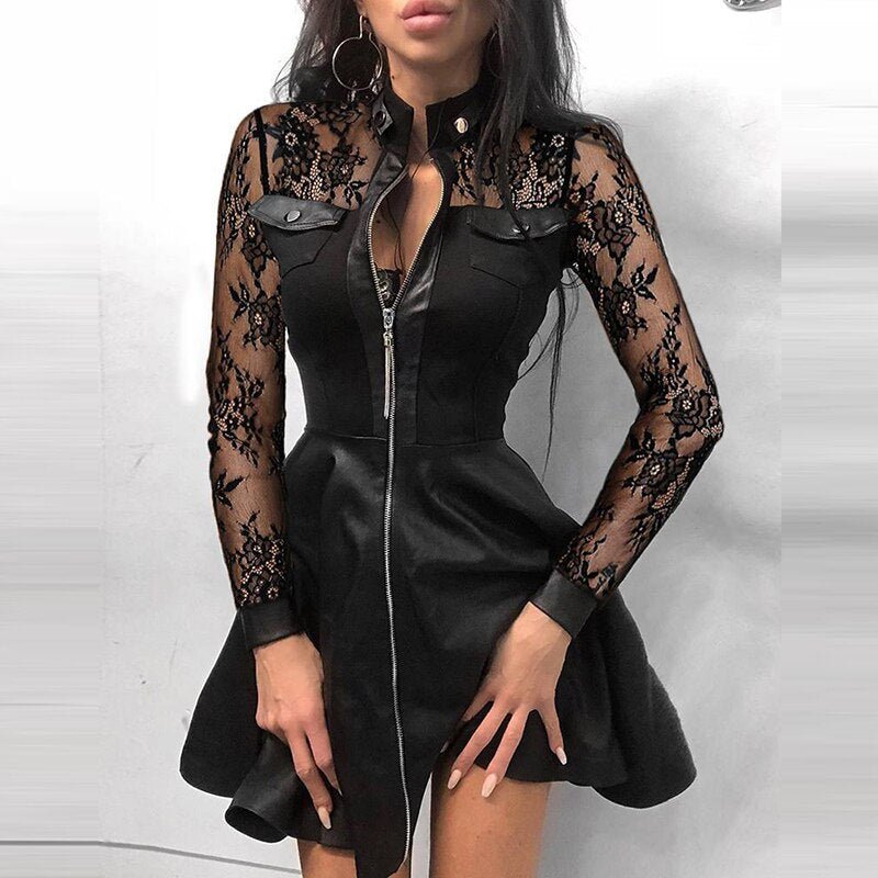Valenzora Leather Zipper Mini Dress