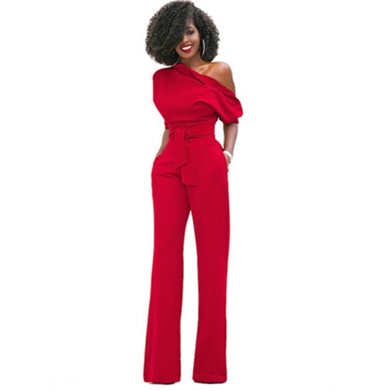 Valenzora | Off-the-shoulder, elegant jumpsuit with belt for women