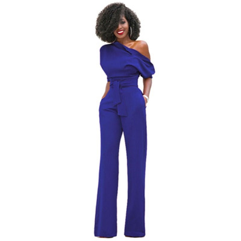 Valenzora | Off-the-shoulder, elegant jumpsuit with belt for women