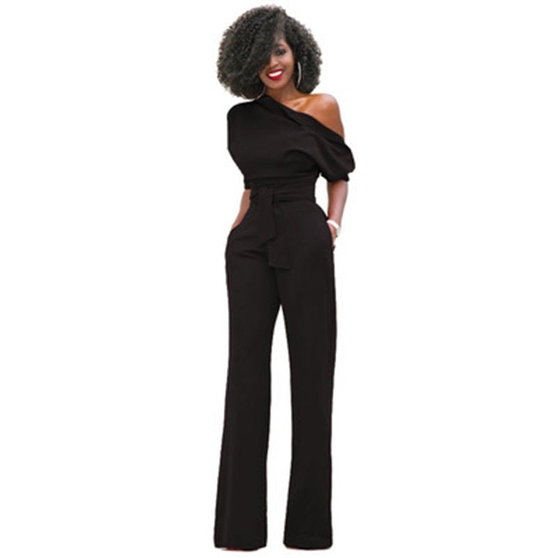 Valenzora | Off-the-shoulder, elegant jumpsuit with belt for women