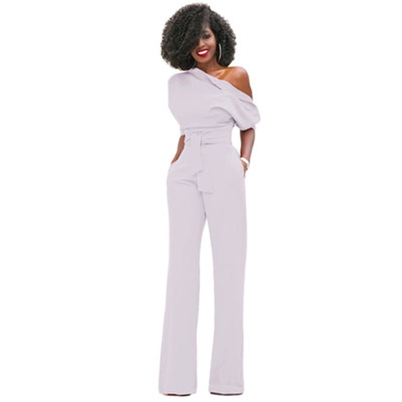 Valenzora | Off-the-shoulder, elegant jumpsuit with belt for women