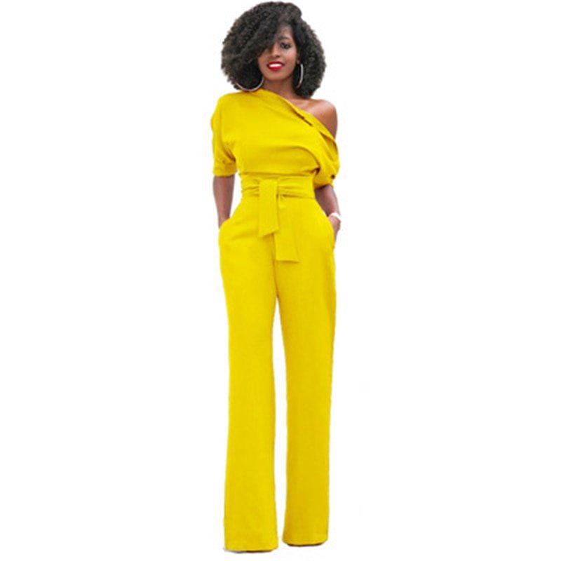 Valenzora | Off-the-shoulder, elegant jumpsuit with belt for women