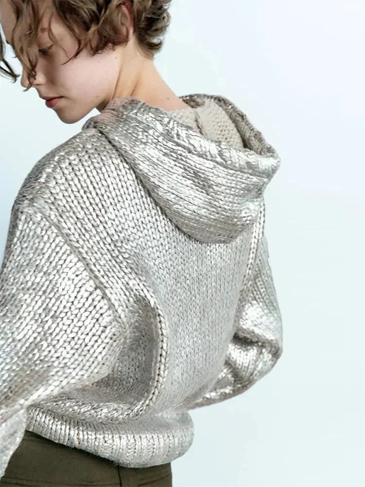 Valenzora | Chic women's hoodie with metallic rib trim and foil
