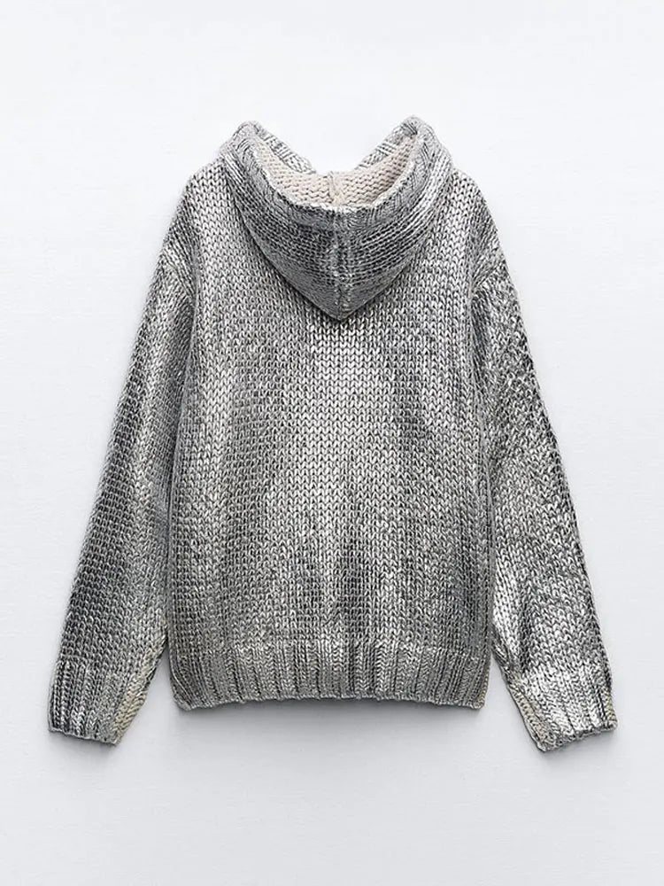 Valenzora | Chic women's hoodie with metallic rib trim and foil