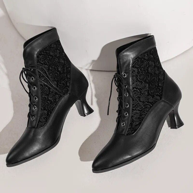 Valenzora | Women's Ankle Boots Leather Lace-up Shoes Modern Shoes