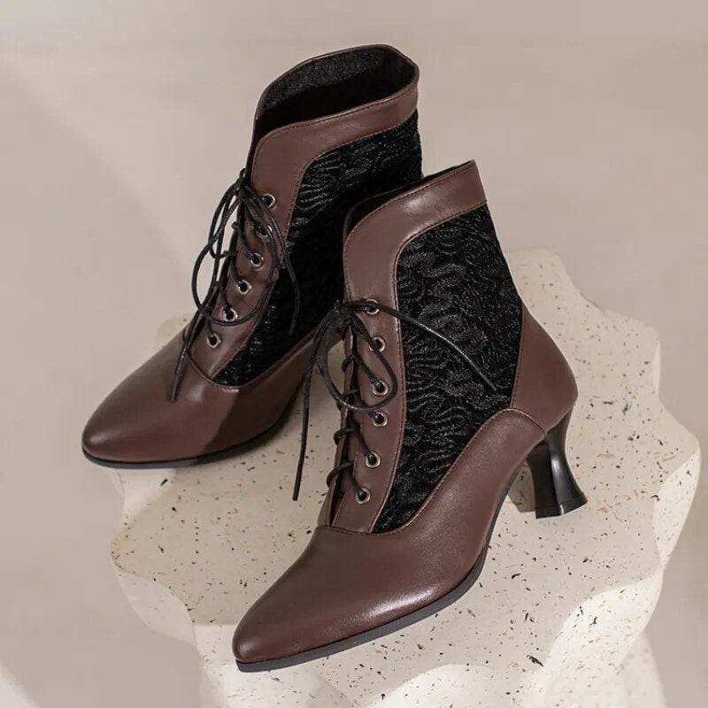 Valenzora | Women's Ankle Boots Leather Lace-up Shoes Modern Shoes