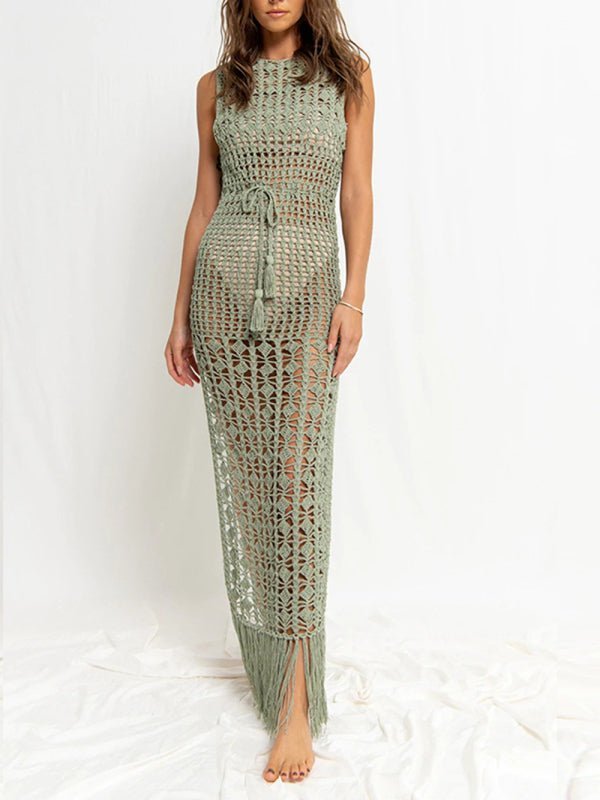 Valenzora | Women's Bikini Top High Lace Tassel Swimsuit Coat Beach Long Dress