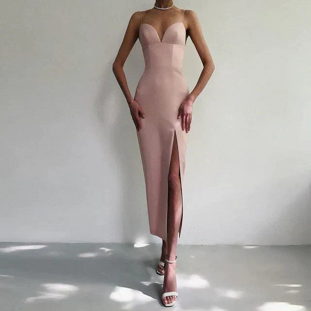 Valenzora | Midikleid mit V-Ausschnitt und Spaghettiträgern