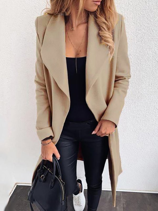 Valenzora | Damen-Fashion-Mäntel Schnür-Reversmantel aus reiner Wolle