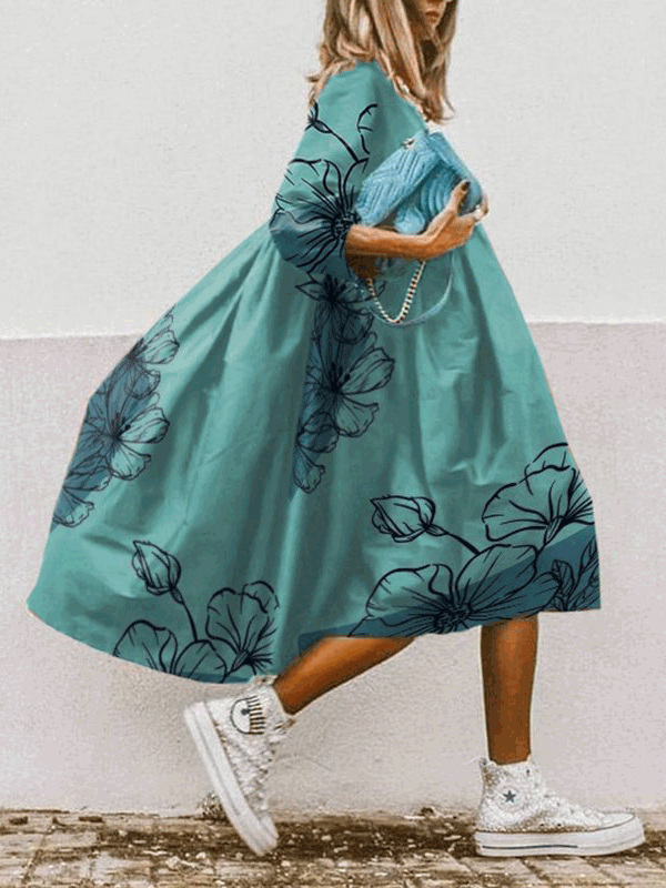 Valenzora | Damen-Boho-Kleid mit Print, Rundhalsausschnitt, Halbarm