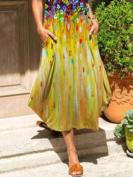 Valenzora | Damen lockeres kurzärmeliges Kleid mit Blumenmuster und Taschen