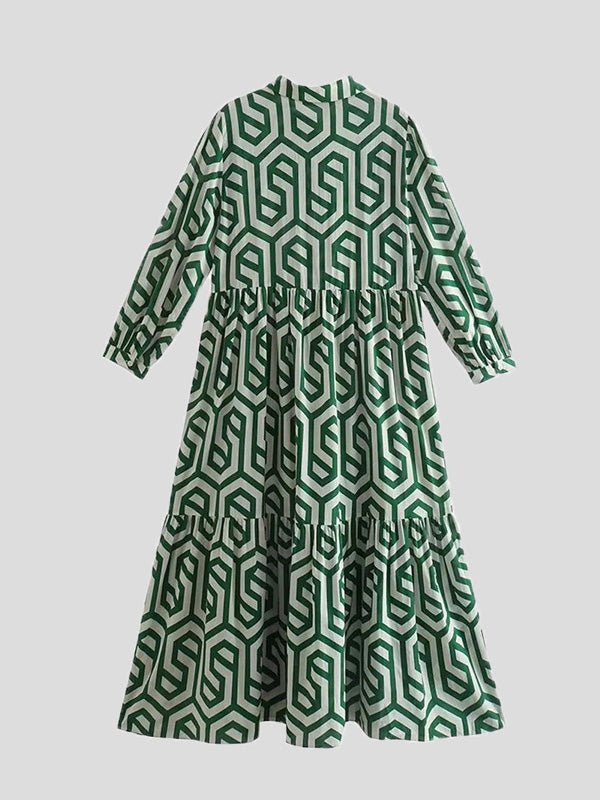Valenzora | Women's Dresses Printed Lapel Long Sleeve Shirt Dress
