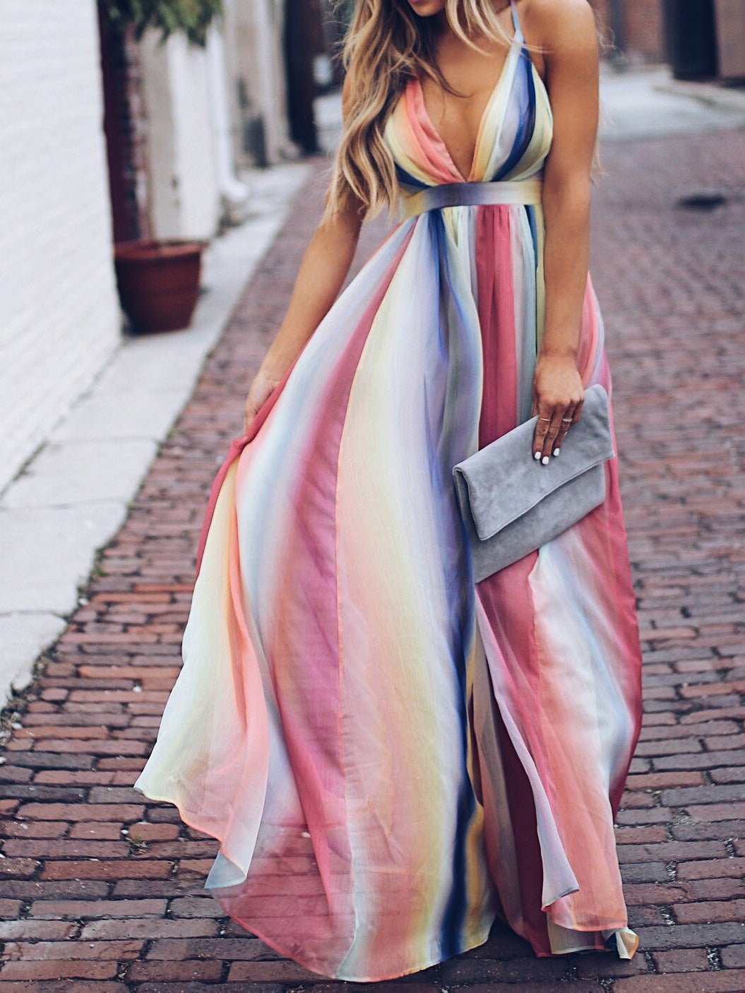 Valenzora | Damen trägerloses, rückenfreies Kleid mit Regenbogen-Print
