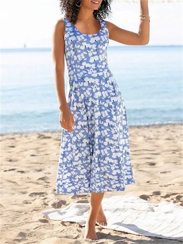 Valenzora | Damenkleider Rundhals Blumenmuster Ärmelloses Kleid