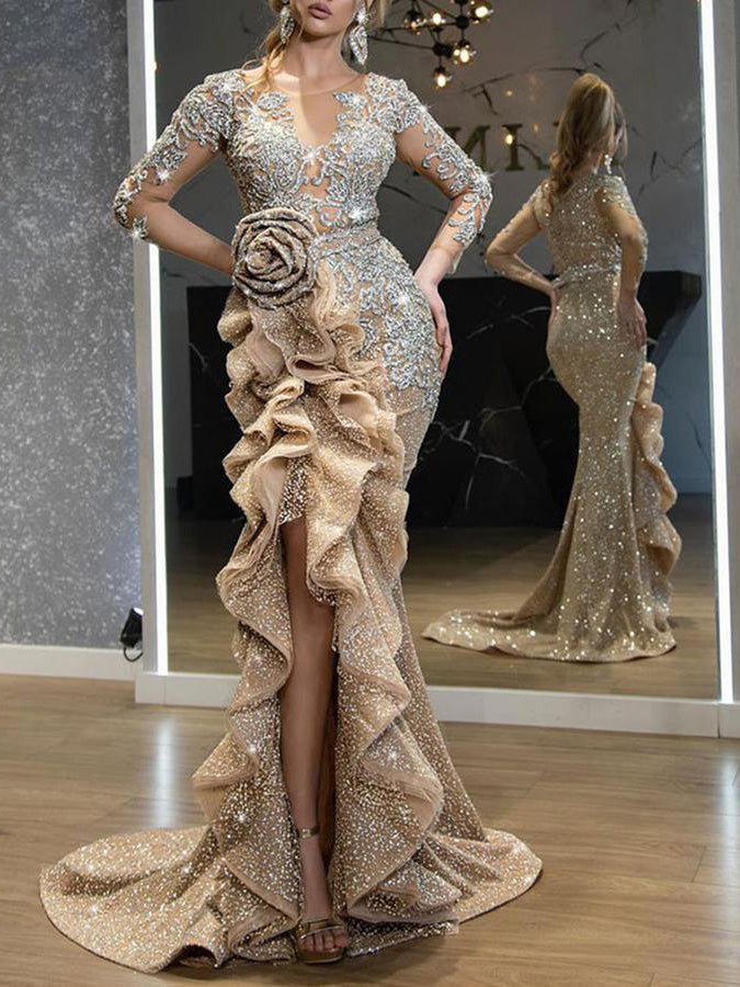 Valenzora | Women's Dresses Shiny Irregular Flounce Evening Dress