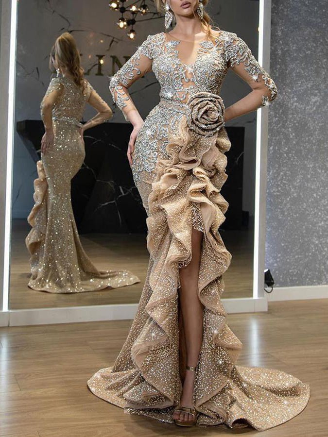 Valenzora | Women's Dresses Shiny Irregular Flounce Evening Dress