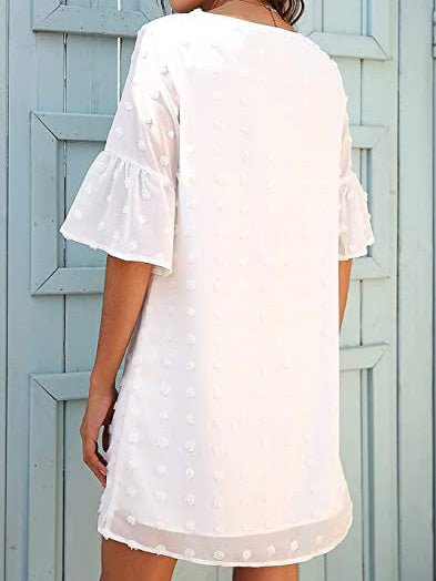 Valenzora | Damen einfarbig Jacquard Polka Dot Chiffon Kurzarmkleid