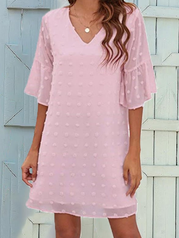 Valenzora | Damen einfarbig Jacquard Polka Dot Chiffon Kurzarmkleid