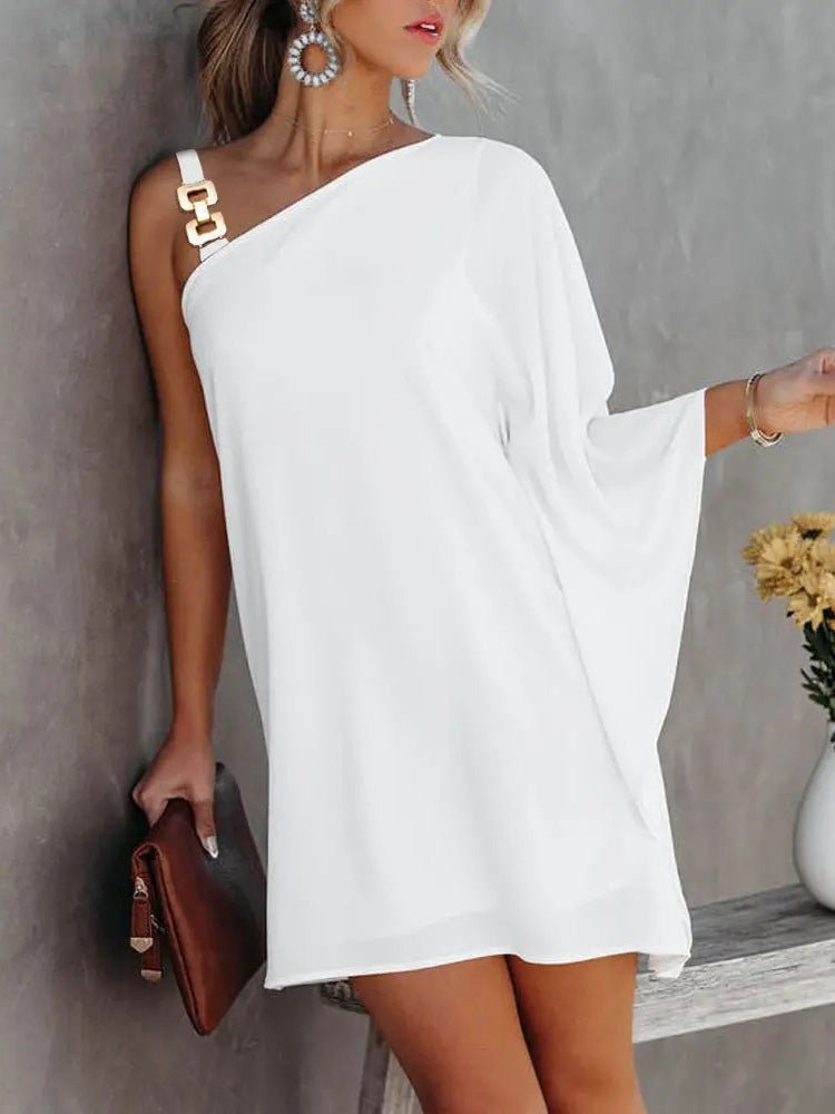 Valenzora | Damenkleider Einfarbig Metallträger Off-Shoulder Puppenärmel-Kleid