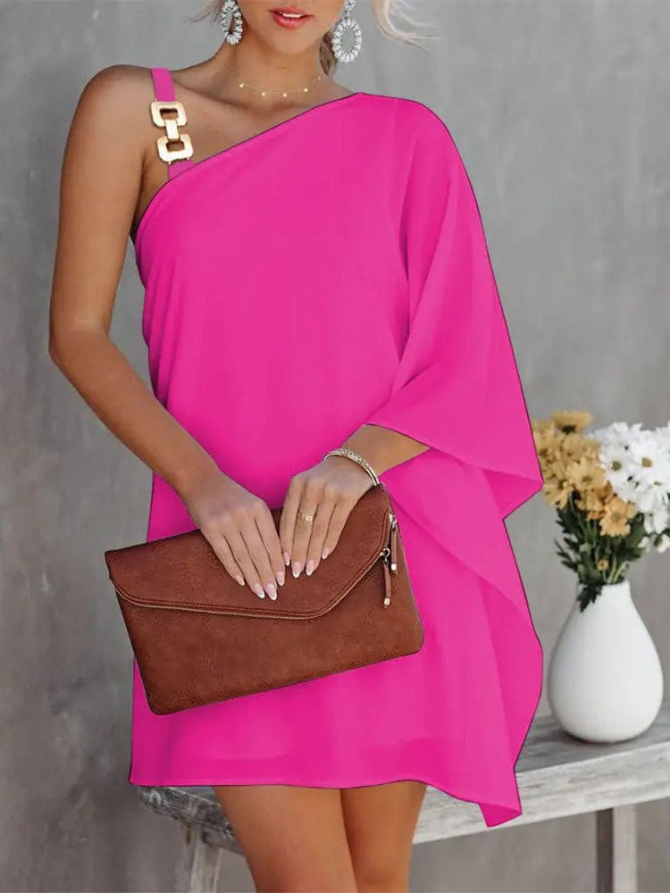 Valenzora | Damenkleider Einfarbig Metallträger Off-Shoulder Puppenärmel-Kleid