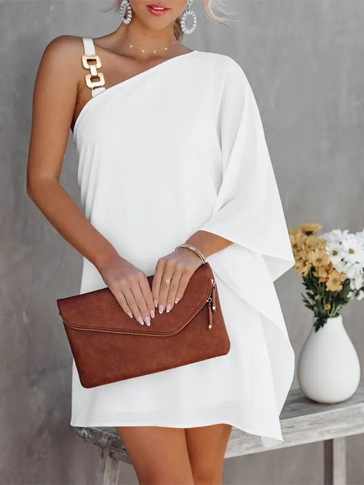Valenzora | Damenkleider Einfarbig Metallträger Off-Shoulder Puppenärmel-Kleid