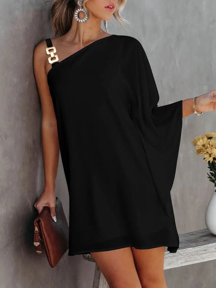 Valenzora | Damenkleider Einfarbig Metallträger Off-Shoulder Puppenärmel-Kleid