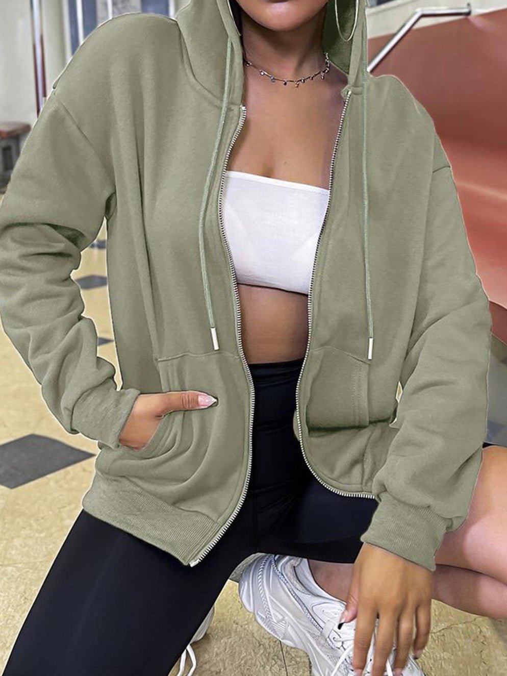 Valenzora | Women's Casual Solid Color Hoodie with Zipper Pocket, Long Sleeve