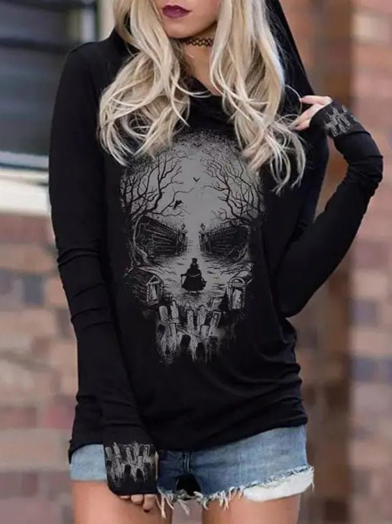 Valenzora | Women's Skull Print Long Sleeve Hoodie