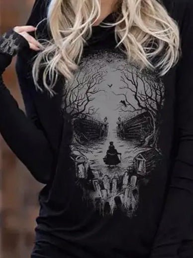 Valenzora | Women's Skull Print Long Sleeve Hoodie