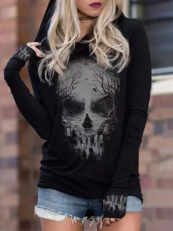 Valenzora | Women's Skull Print Long Sleeve Hoodie