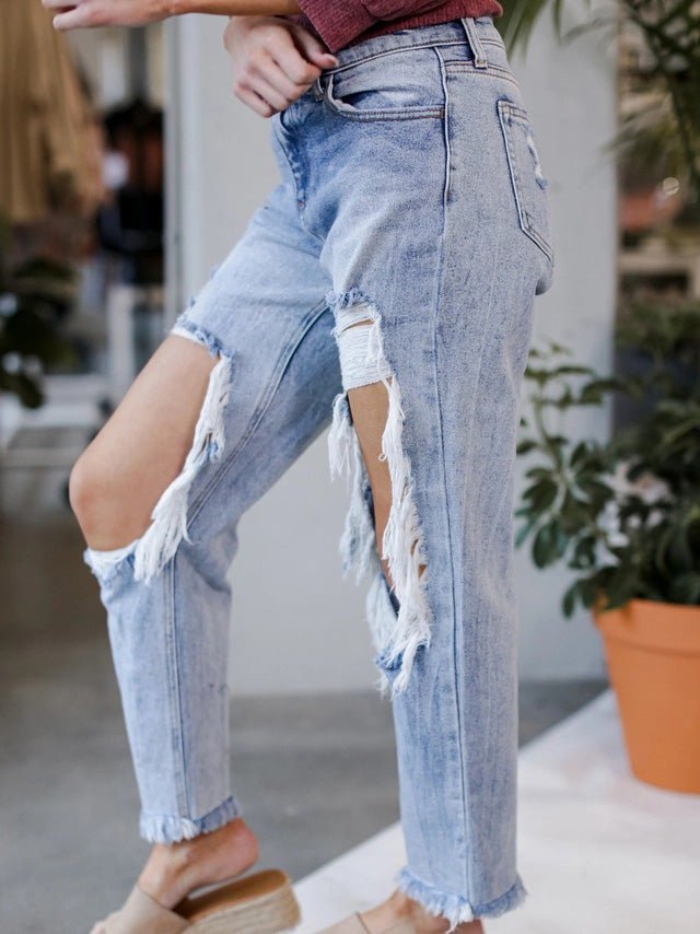 Valenzora | Women's washed ripped jeans with pockets