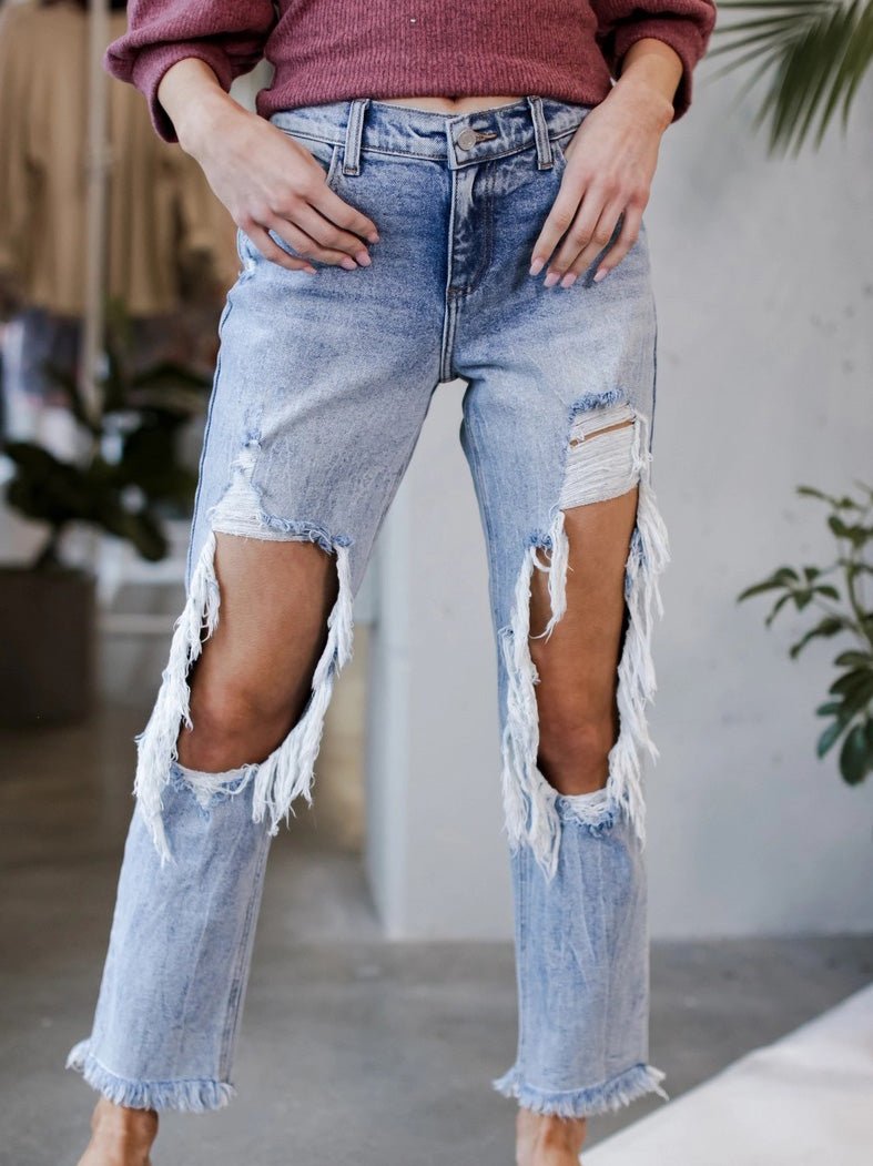 Valenzora | Women's washed ripped jeans with pockets