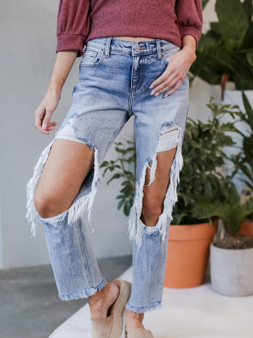 Valenzora | Women's washed ripped jeans with pockets