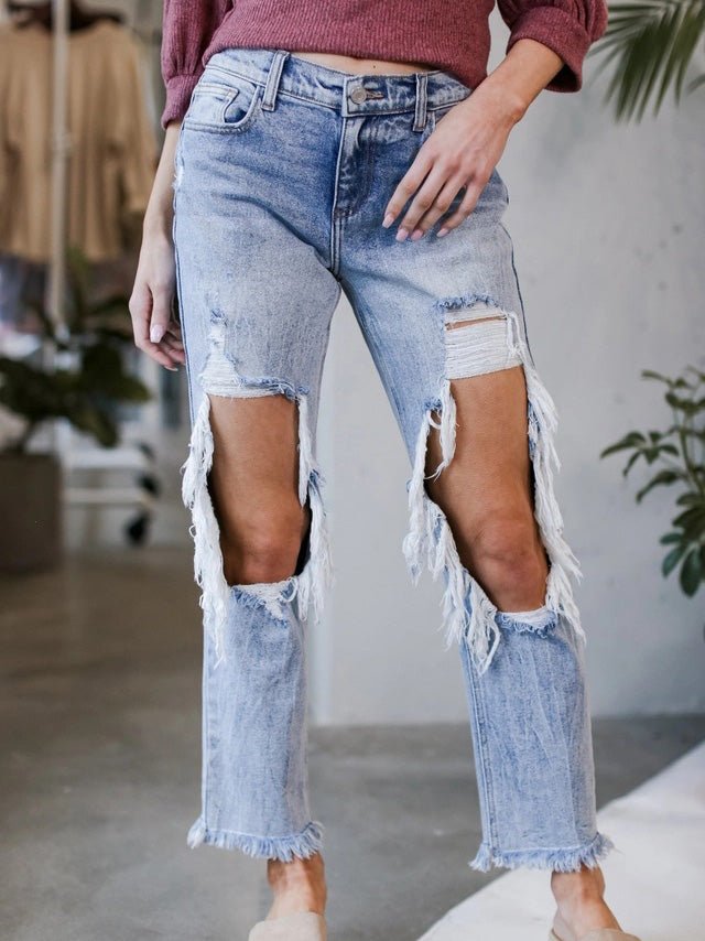Valenzora | Women's washed ripped jeans with pockets