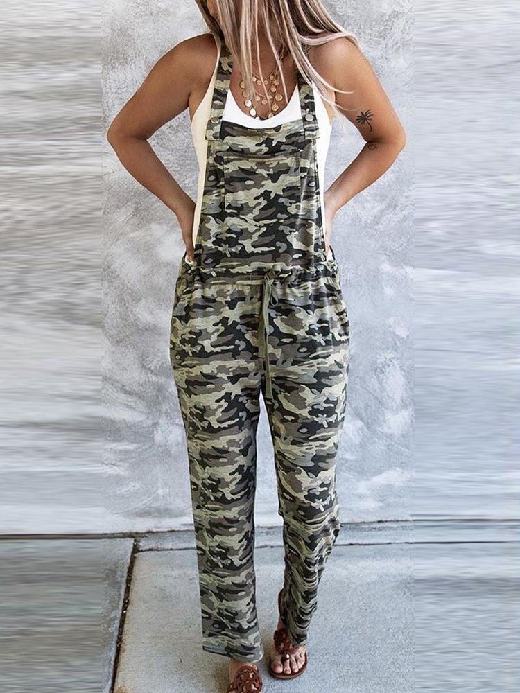 Valenzora | Damen-Jumpsuits Camouflage Schnürung Tasche Freizeit-Overall