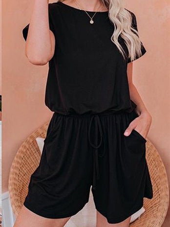 Valenzora | Women's Jumpsuits Solid Short Sleeve Lace-up Casual Jumpsuit