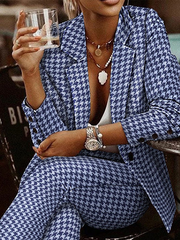 Valenzora | Women's Check Slim Blazer & Trousers Two Piece Set