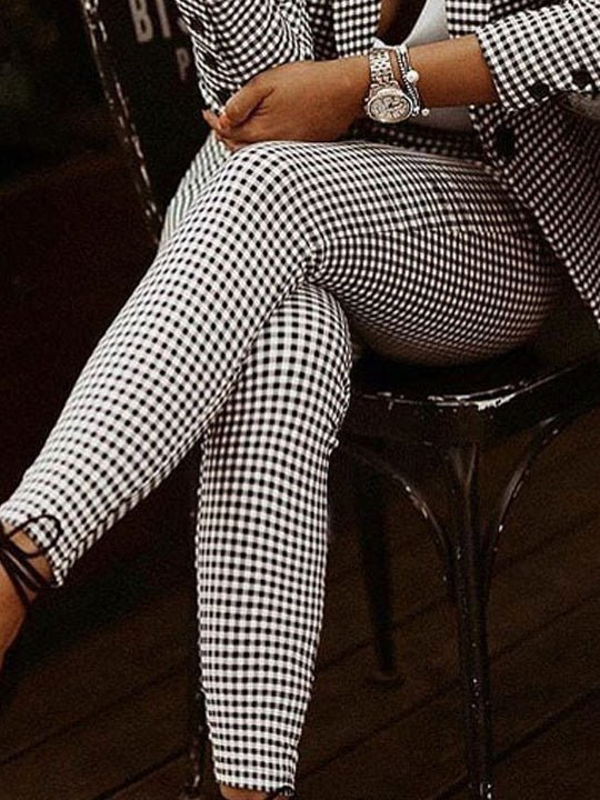 Valenzora | Women's Check Slim Blazer & Trousers Two Piece Set