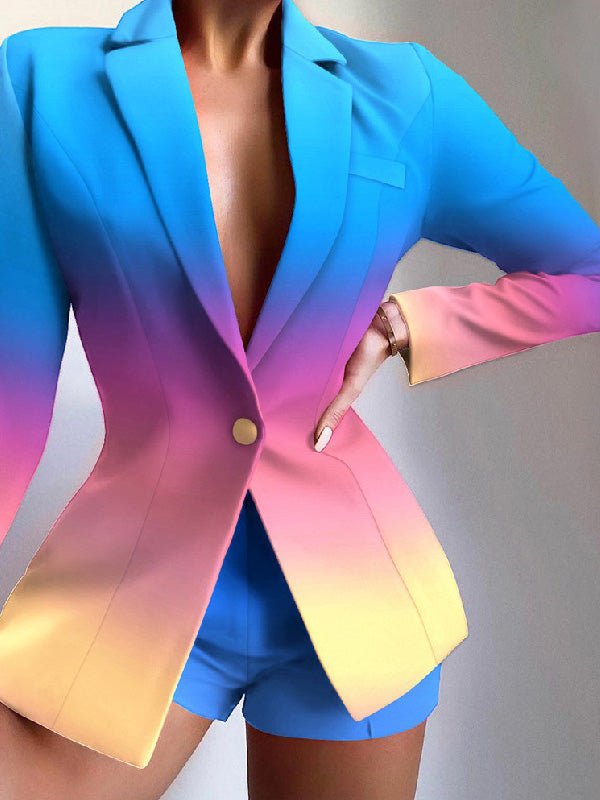 Valenzora | Women's Set Printed Blazer Shorts Two-Piece Set
