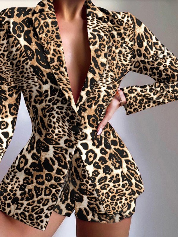 Valenzora | Women's Set Printed Blazer Shorts Two-Piece Set
