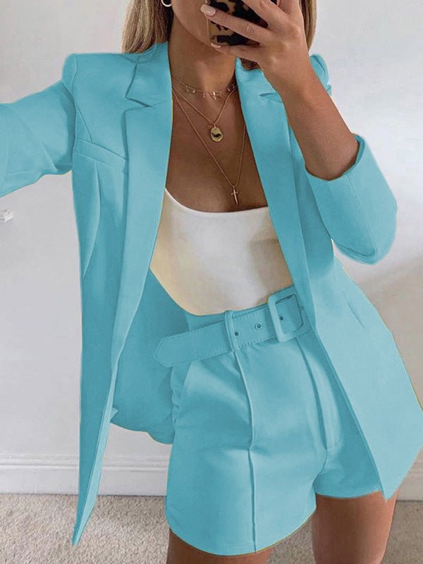 Valenzora | Women's Set Solid Collar Suit Shorts Split Set