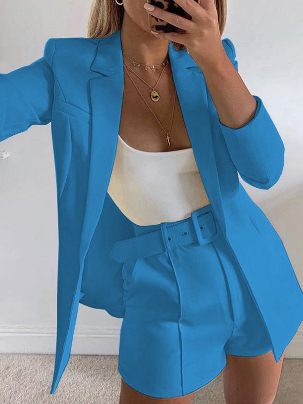 Valenzora | Women's Set Solid Collar Suit Shorts Split Set