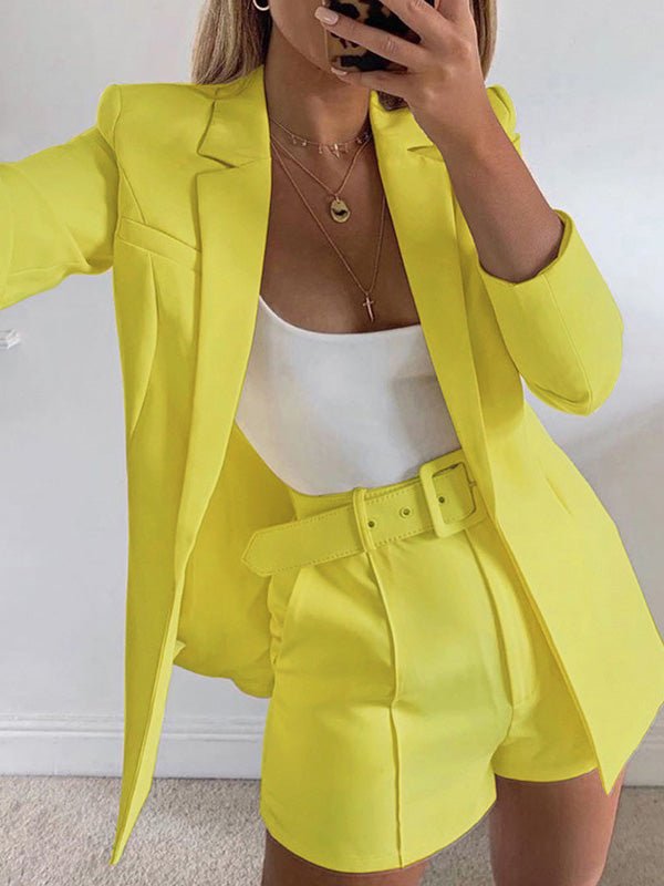 Valenzora | Women's Set Solid Collar Suit Shorts Split Set